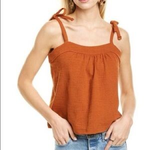 New Madewell Tie Spaghetti Strap Orange Tank Cropped Waist crosshatch Top Large